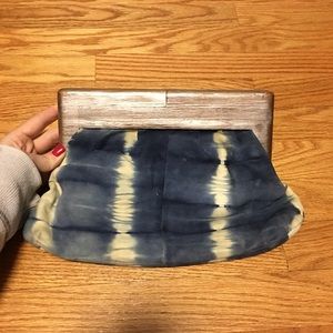 Club Monaco shibori blue and white suede clutchbag